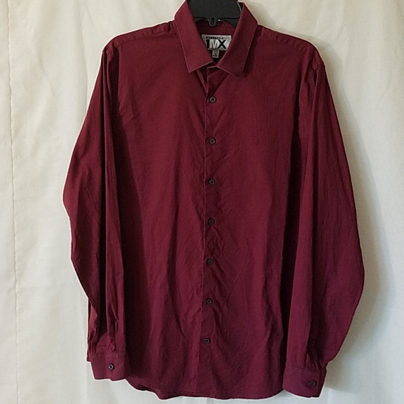 Express 1MX Mens Fitted Burgundy Color Dress Shirt Large - Picture 2 of 5